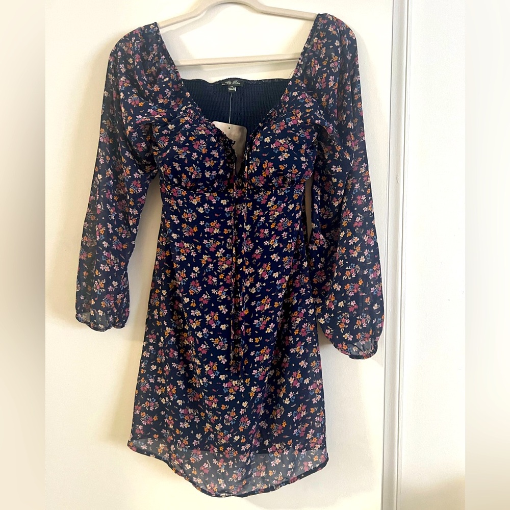 Lily Rose long sleeve sheer minidress with floral print, size xtra small, NWT
